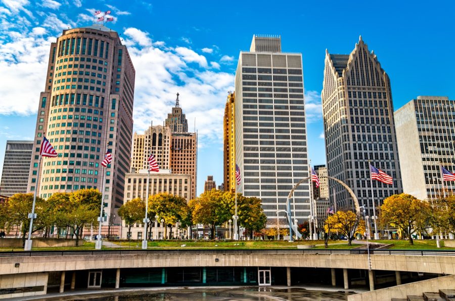 The Detroit Michigan skyline, representing the local communities served by Putman & Son’s Plumbing for water softener and filter installations.