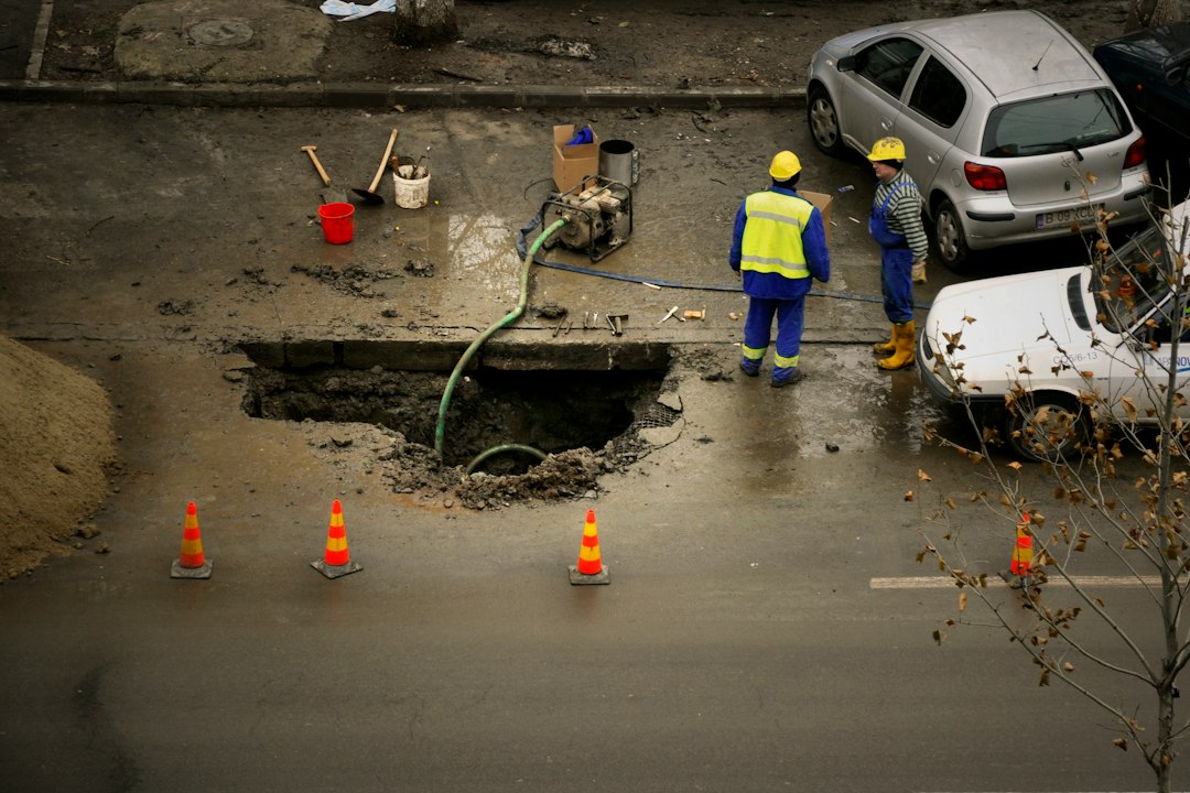 Underground sewer line work for a blocked main sewer line